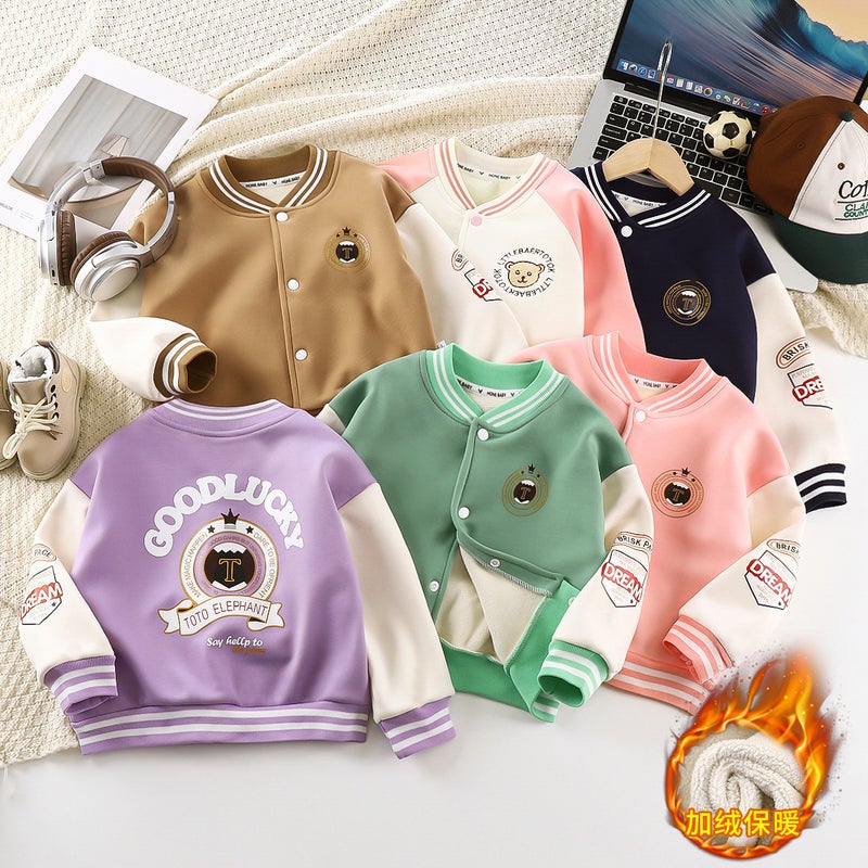 Boys And Girls Baseball Suit Coat New Academy Style Printed Sleeve All-Match Children'S Warm Top Cardigan - Image 2