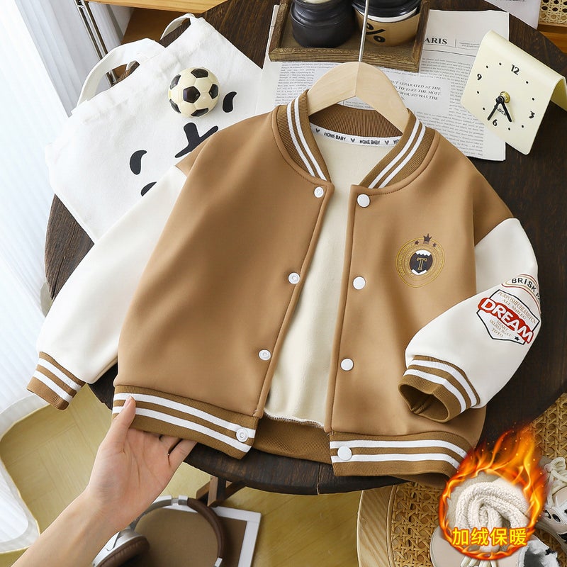 Boys And Girls Baseball Suit Coat New Academy Style Printed Sleeve All-Match Children'S Warm Top Cardigan - Image 1