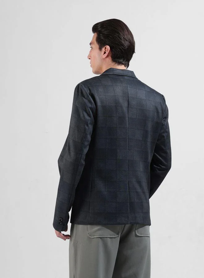 The Indian Garage Co Men Comfort Fit Checked Notch Collar Full Sleeves Blazer