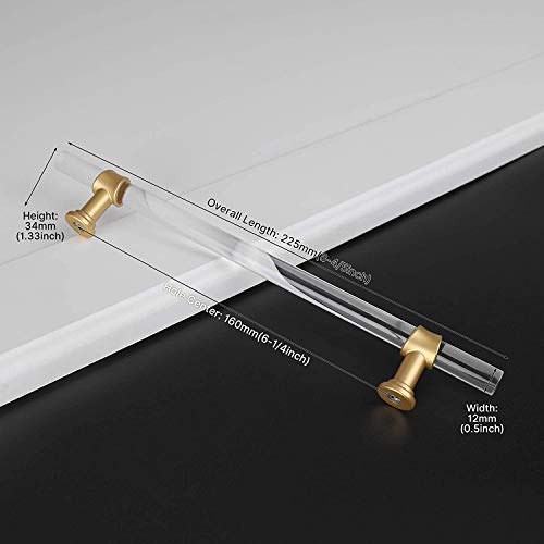 Peaha 10 Pack Acrylic Drawer Pulls Kitchen Cabinet Handle LS9165GD160 Gold Dresser Drawer Pull Brushed Brass Cabinet Hardware - Image 3