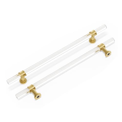 Peaha 10 Pack Acrylic Drawer Pulls Kitchen Cabinet Handle LS9165GD160 Gold Dresser Drawer Pull Brushed Brass Cabinet Hardware - Image 1