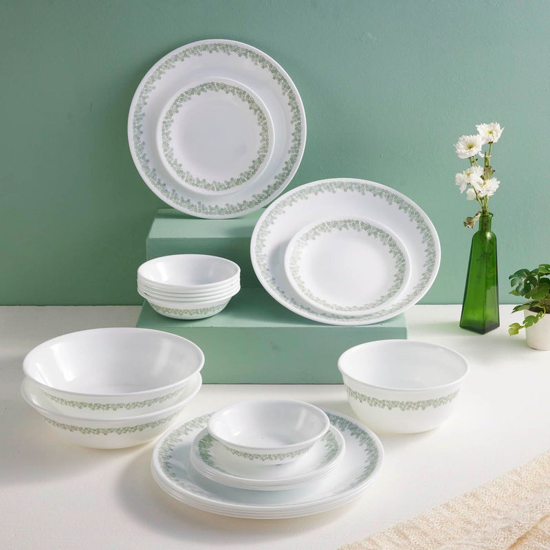 CORELLE Spring Blossom Mint 4 Pcs Bachelor Set K for Family of 2 Break Chip Resistant Lightweight Durable Microwave Dishwasher Safe