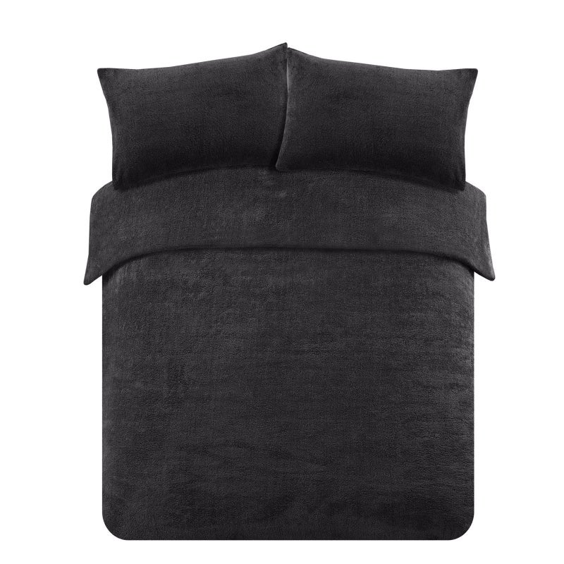 Brentfords Teddy Fleece Duvet Cover Single Black Fluffy Christmas Bedding Single Quilt Cover Winter Bed Set Comfy Soft Warm Duvet Set with Pillowcase Easy Care