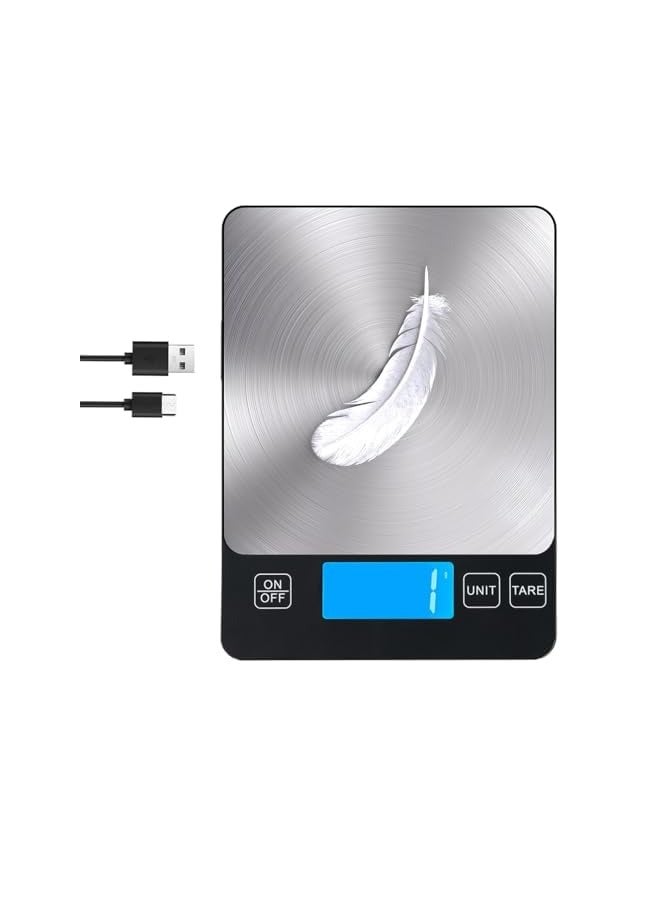 PROMASS 15kg Digital Kitchen Scale Rechargeable with USB Type C Charging & LCD Display, 304 Stainless Steel Weight Food Scale Ounces Grams for Kitchen Cooking Baking Meal Prep - Image 1