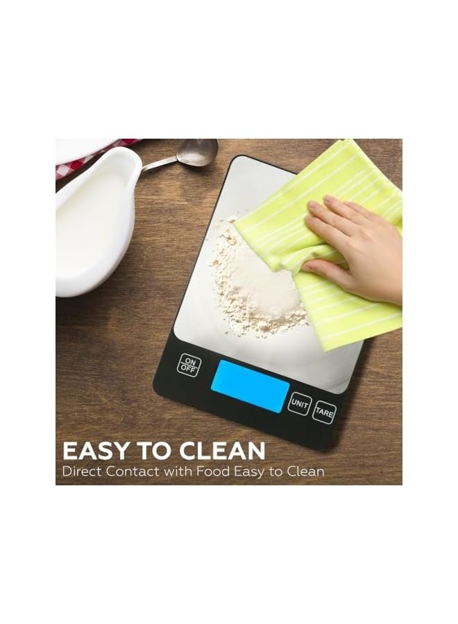 PROMASS 15kg Digital Kitchen Scale Rechargeable with USB Type C Charging & LCD Display, 304 Stainless Steel Weight Food Scale Ounces Grams for Kitchen Cooking Baking Meal Prep - Image 5
