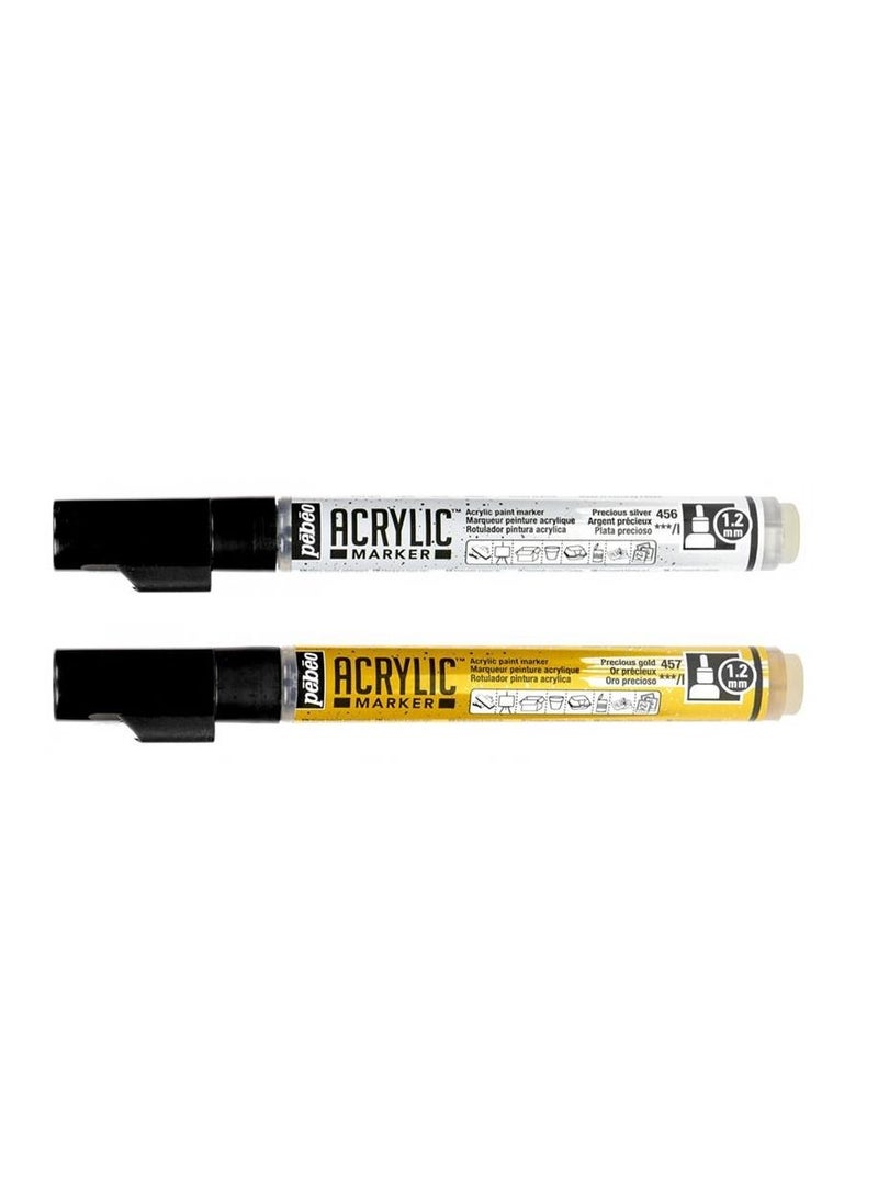 Pebeo - Pebeo Set Of 2 Acrylic Marker Precious Gold And Precious Silver Round Nib 1,2 Mm - Image 1