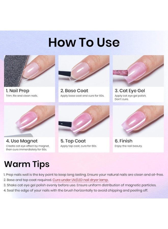 ميزسي مجموعة طلاء أظافر جل عيون القطة 6 ألوان مطورة 9D مجموعة طلاء أظافر جل مغناطيسي عيون القطة مع مغناطيس لامع ثلاثي الأبعاد قابل للغسل بالأشعة فوق البنفسجية مجموعات 7 مل - Image 5