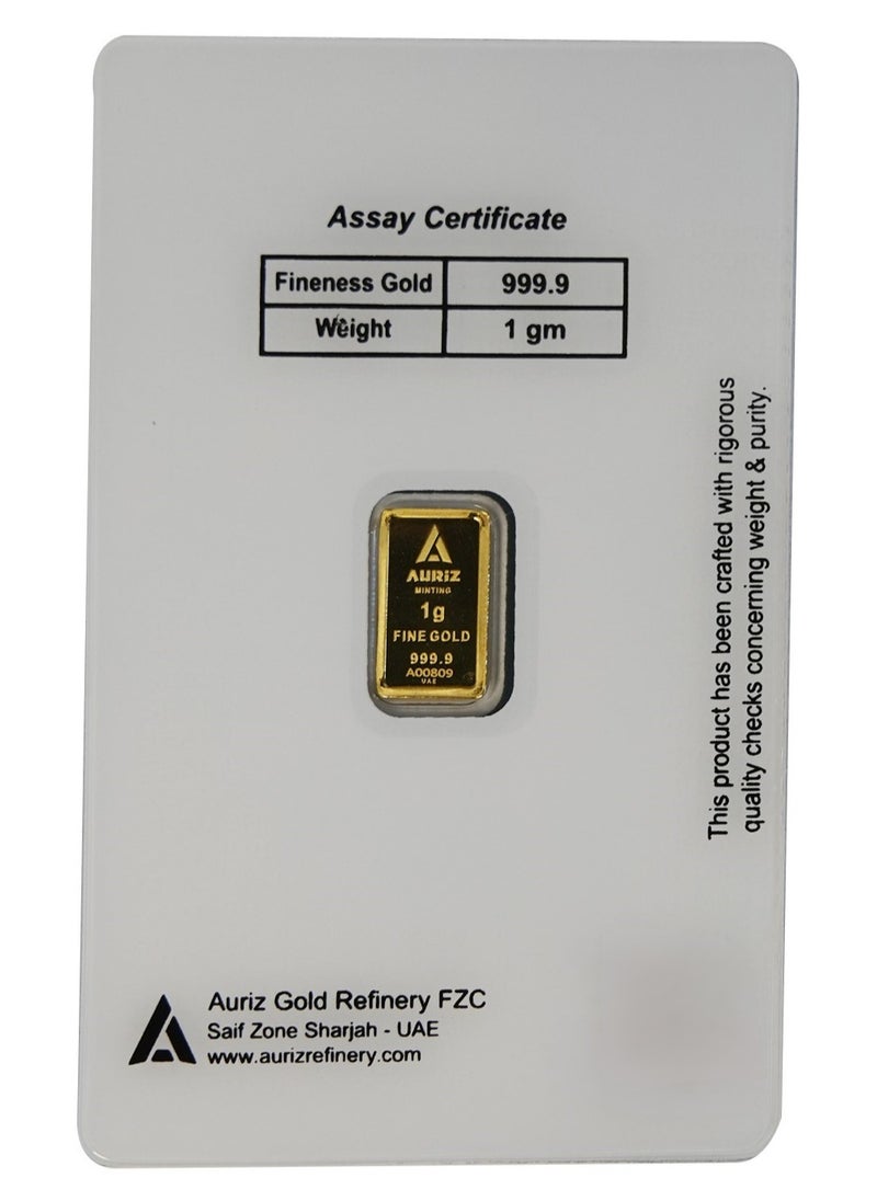 AURIZ MINTING - Rizan Jewellery - Auriz Minting 1Gm 24K Gold Bar Flower Design - Image 1