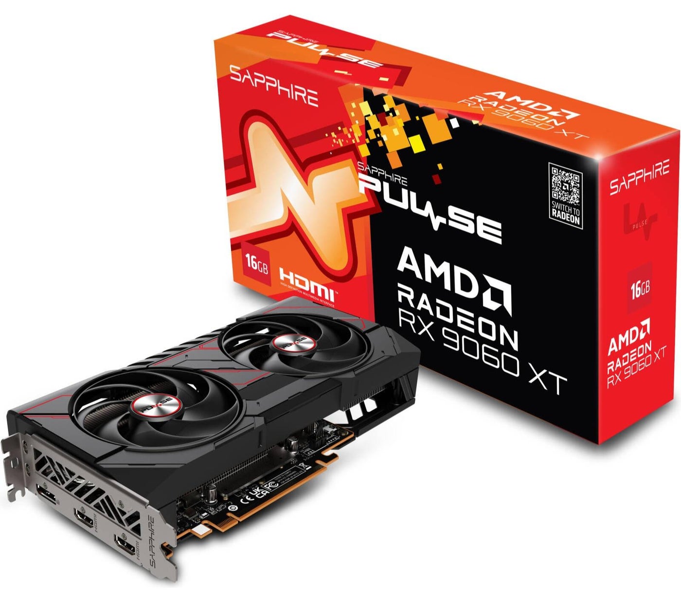 PULSE AMD Radeon RX 9060 XT Graphics Card, 16GB GDDR6 128-Bit Memory, 3290 MHz Boost Clock, 2048 Stream Processors, 20 Gbps Memory Speed, PCI-Express 5.0 x16 | 11350-03-20G