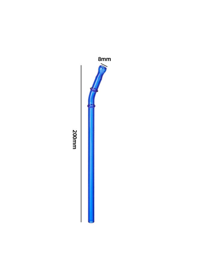 Eco-friendly Glass Straw Mouth Type Double Section Bendable Heat Resistant Colorful Lip Protection Juice Drink Glass Straws-Color:Blue - Image 1