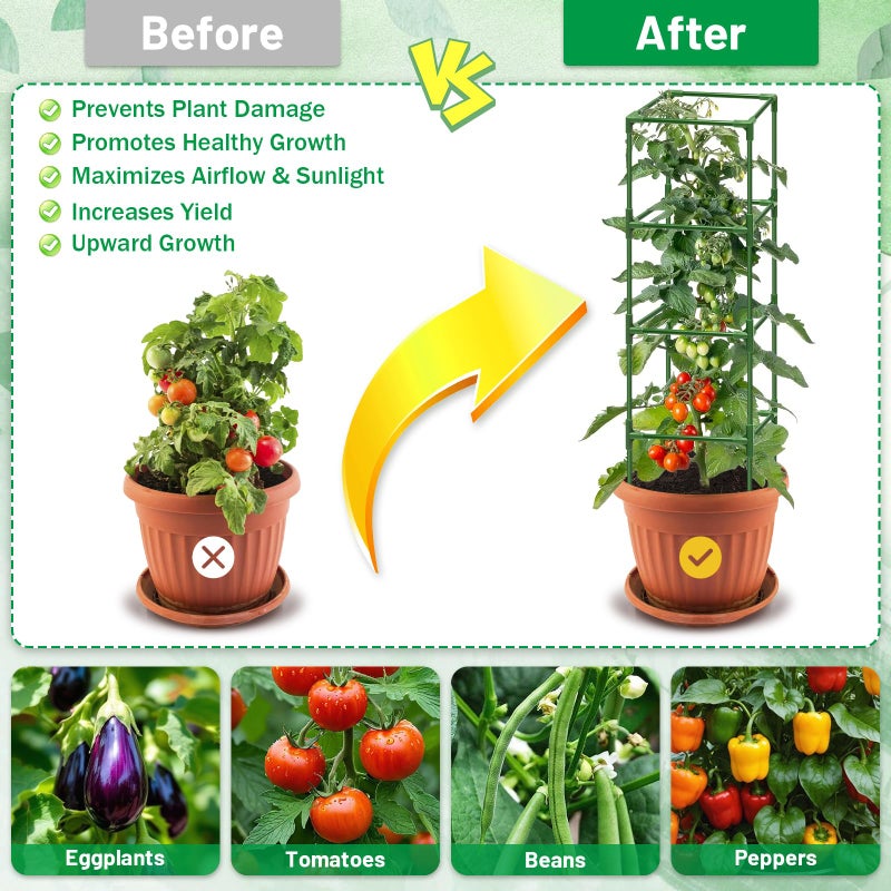 Legigo 4 Pack Square Tomato Cages for Garden- Up to 60 Inch Tomato Plant Support Stakes Cage, Heavy Duty Steel Tomato Trellis Garden Stakes for Raised Garden Bed Climbing Vegetables Cucumbers Flowers - Image 3