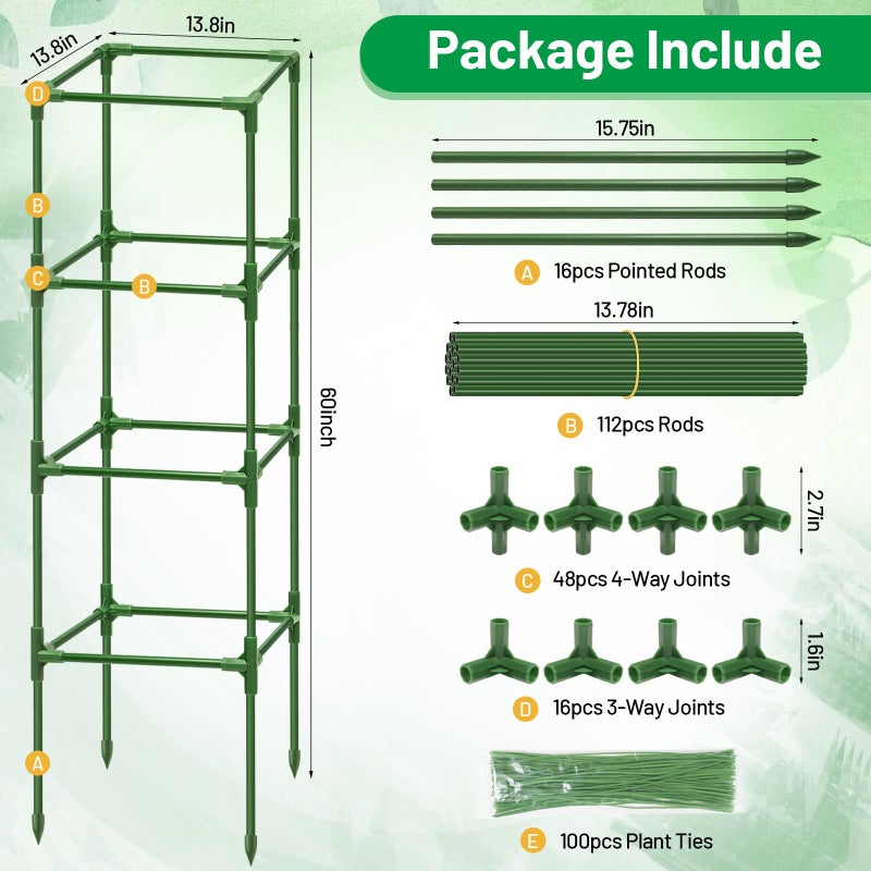 Legigo 4 Pack Square Tomato Cages for Garden- Up to 60 Inch Tomato Plant Support Stakes Cage, Heavy Duty Steel Tomato Trellis Garden Stakes for Raised Garden Bed Climbing Vegetables Cucumbers Flowers - Image 4