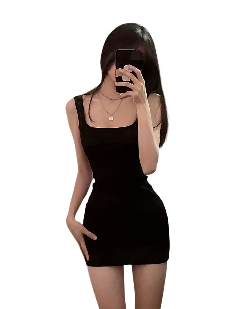Women's Spaghetti Strap Cami Dress, Hot Summer New Solid Color Bodycon Mini Skirt, Princess Style, Y2K, Suitable for Dates, Parties, Valentine's Day, Must-Have Party Dress, Wide Suspender... - Image 1