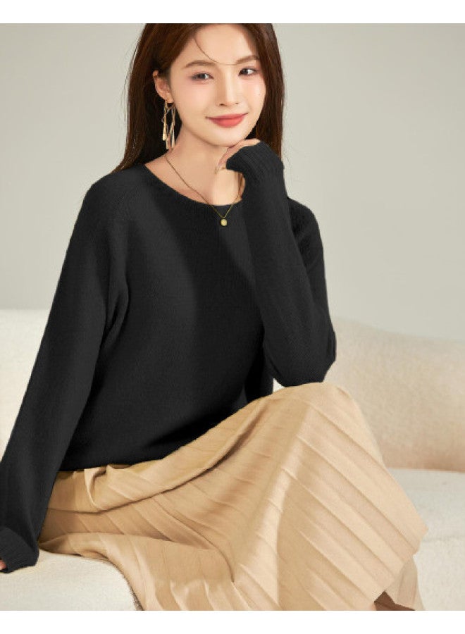 MEIBIAO Versatile Round Neck Knitted Solid Color Sweater Loose Simple Lazy Series Women'S Autumn Winter - Image 1