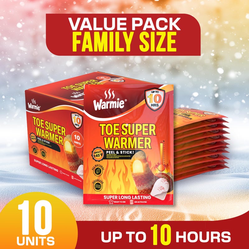 Warmie Super Warmer Adhesive backing for Toe | All Natural & Safe, Easy & Comfort, Instant & Quick Heat | Air Activated, Last-Longer | Steady Heating for Cold Temperature, Odorless 10 pairs (20 units) - Image 2