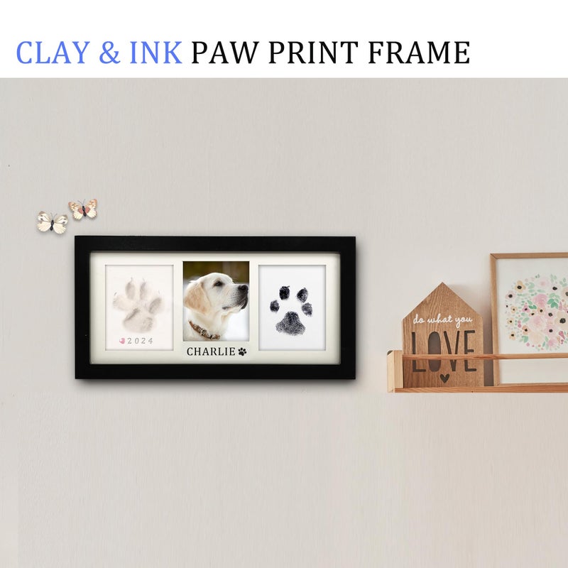 MYPAWLETS Paw Print Frame Kit,Dog/Cat Paw Print Kit,Soft Pawprint Clay&Clean Touch Ink Pad,Pet Paw Print Impression Kit with Customization Tool,Wooden Pet Memorial Frame,DIY Dog Lover Gifts-Black - Image 2