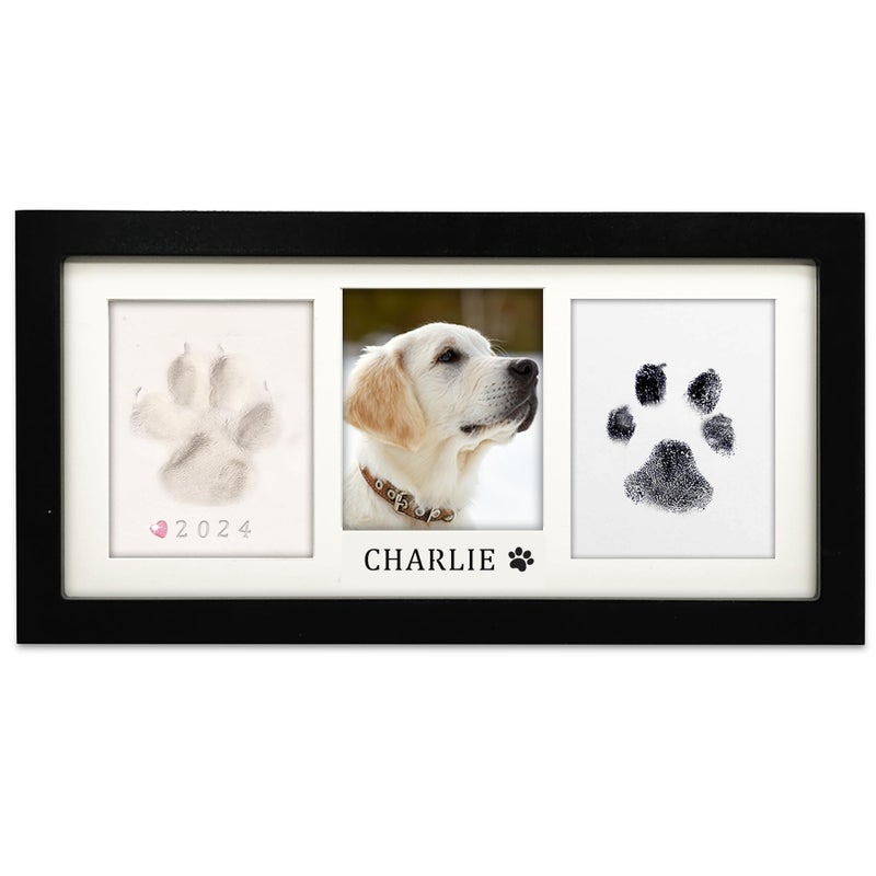 MYPAWLETS Paw Print Frame Kit,Dog/Cat Paw Print Kit,Soft Pawprint Clay&Clean Touch Ink Pad,Pet Paw Print Impression Kit with Customization Tool,Wooden Pet Memorial Frame,DIY Dog Lover Gifts-Black - Image 1