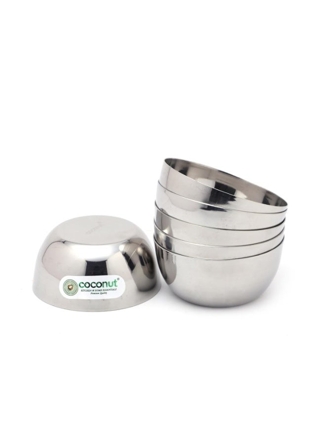 coconut Stainless Steel Katori Set – 6 Pieces, 150ml Each | Mirror Finish Serving Bowls for Curry, Dal, Raita, Desserts | Durable & Rust-Free Kitchen Essentials - Image 3