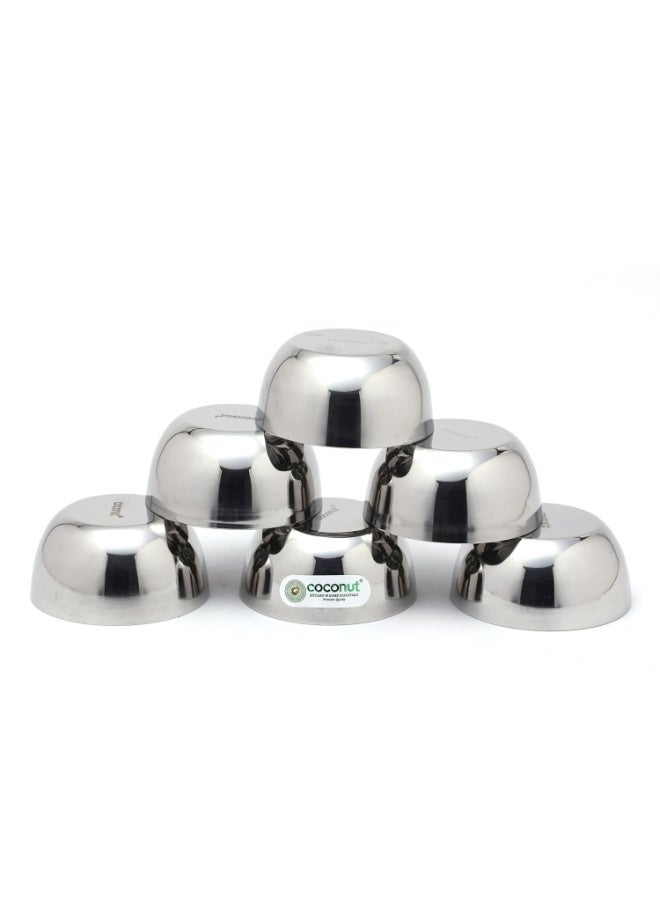 coconut Stainless Steel Katori Set – 6 Pieces, 150ml Each | Mirror Finish Serving Bowls for Curry, Dal, Raita, Desserts | Durable & Rust-Free Kitchen Essentials - Image 2