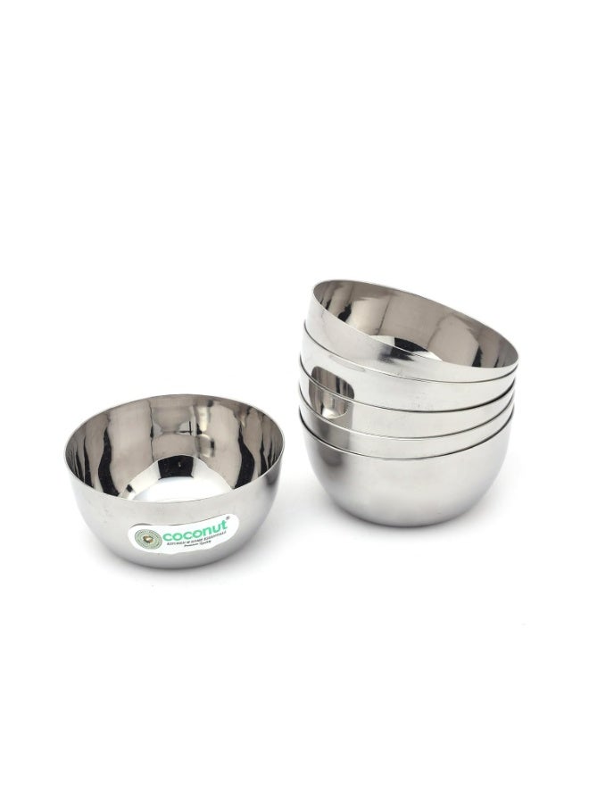 coconut Stainless Steel Katori Set – 6 Pieces, 150ml Each | Mirror Finish Serving Bowls for Curry, Dal, Raita, Desserts | Durable & Rust-Free Kitchen Essentials - Image 1