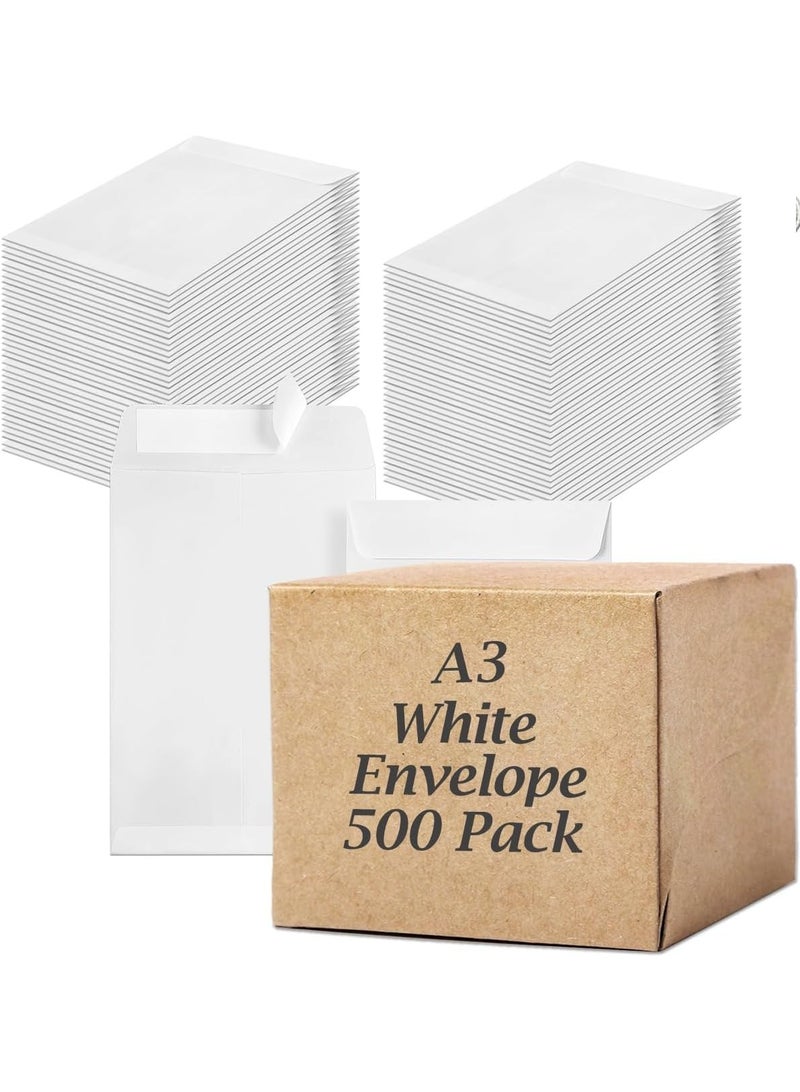 MARKQ [A3] White Envelopes [500 Pack] 12” x 16” Self Sealing Mailing Envelope for Posting mailing Home Office and Ecommerce, 100gsm - Image 1