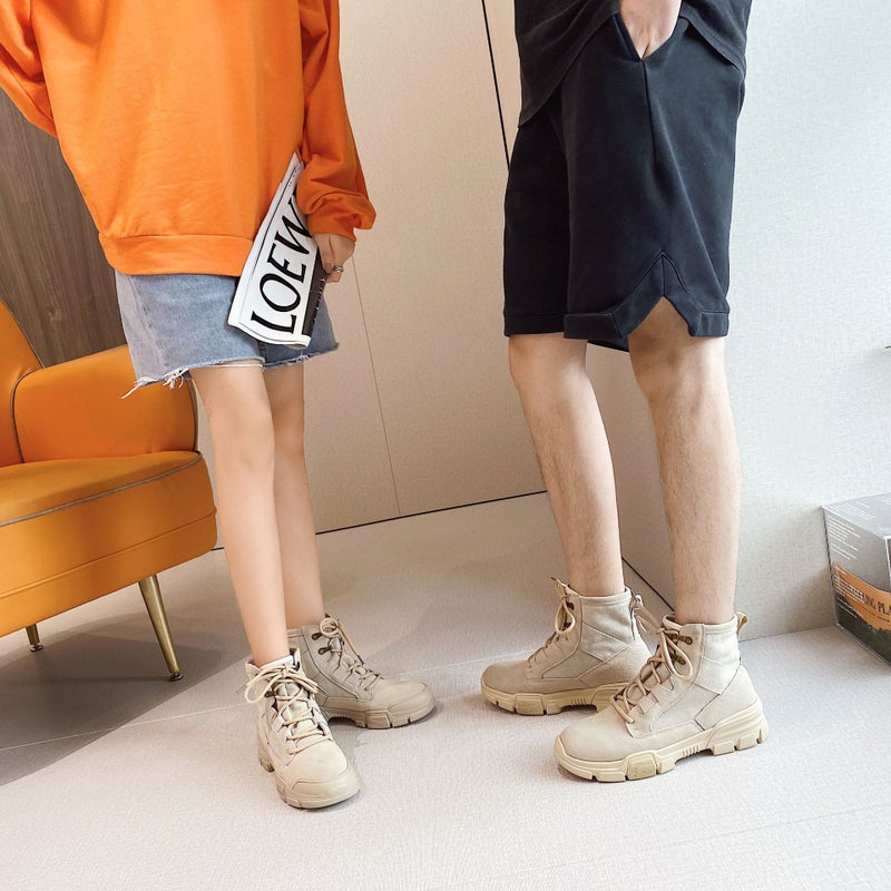 Unisex Suede Lace-Up Boots with Platform Rubber Sole for Hiking and Daily Wear - Image 3