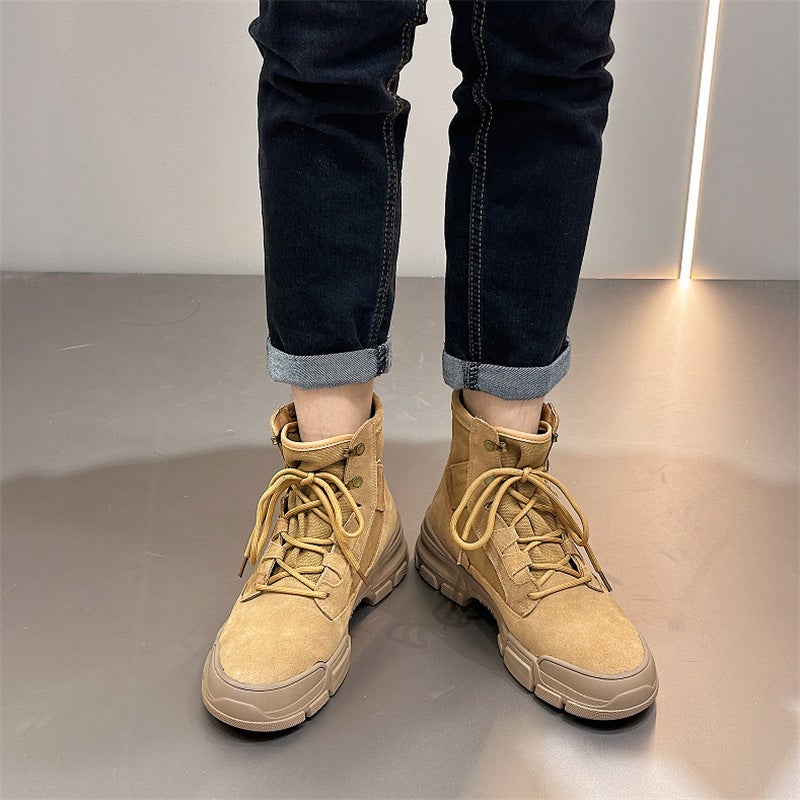 Unisex Suede Lace-Up Boots with Platform Rubber Sole for Hiking and Daily Wear - Image 4