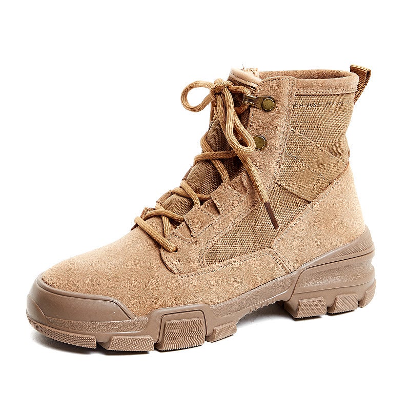 Unisex Suede Lace-Up Boots with Platform Rubber Sole for Hiking and Daily Wear - Image 1