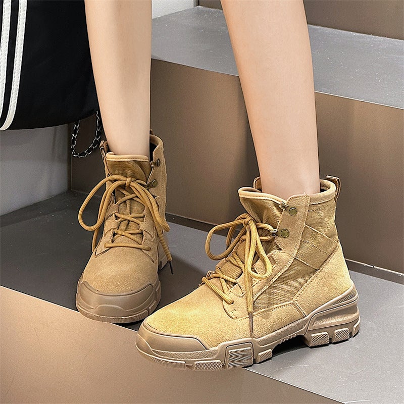 Unisex Suede Lace-Up Boots with Platform Rubber Sole for Hiking and Daily Wear - Image 2