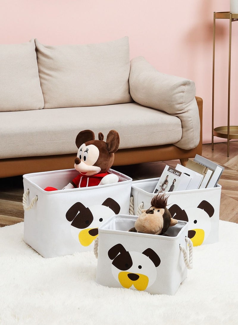 لوازم مجموعة سلال تخزين بنمط مطبوع من 3 قطع - ابيض | سلة تخزين للارفف لتنظيم خزانة الملابس والالعاب - Image 2