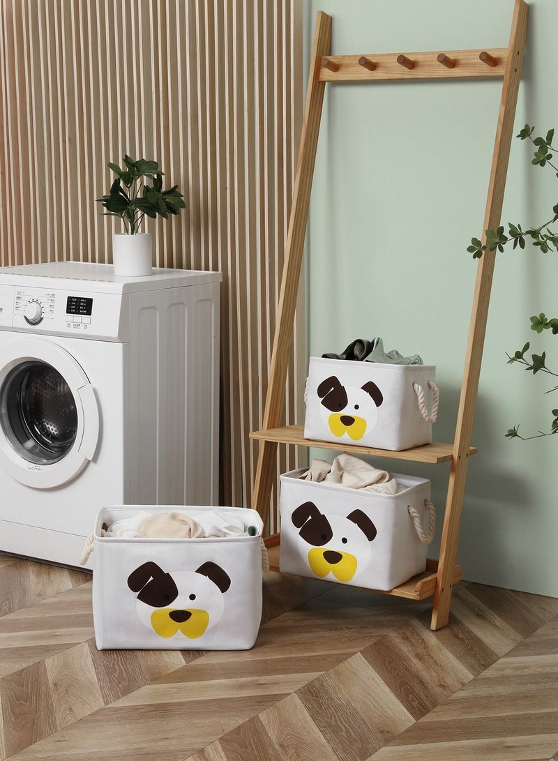 لوازم مجموعة سلال تخزين بنمط مطبوع من 3 قطع - ابيض | سلة تخزين للارفف لتنظيم خزانة الملابس والالعاب - Image 3