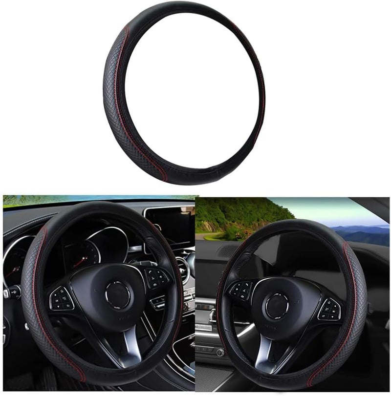 KASTWAVE Car Steering Wheel Cover, Elastic, Breathable Anti-Slip, Universal 15 inch, Steering Wheel Cover for Men Women (Black/Red) - Image 1