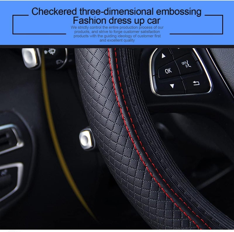 KASTWAVE Car Steering Wheel Cover, Elastic, Breathable Anti-Slip, Universal 15 inch, Steering Wheel Cover for Men Women (Black/Red) - Image 3