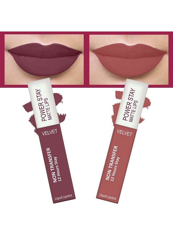 Forfor Power Stay Long Last Matte Lipstick Combo Of 2 Waterproof (12 Hrs Stay) (Mauve Matte Sandy Nude Pack Of 2) - Image 2