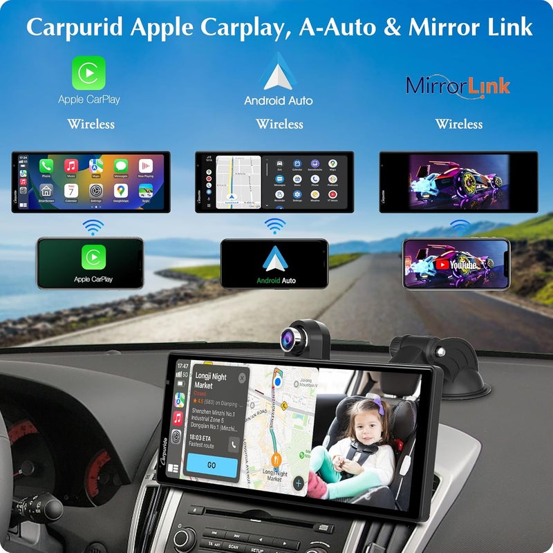 Carpuride 2025 CARPURIDE W903 Portable Multimedia Console with Front Camera, 4K Backup, Bluetooth, and GPS - Image 2