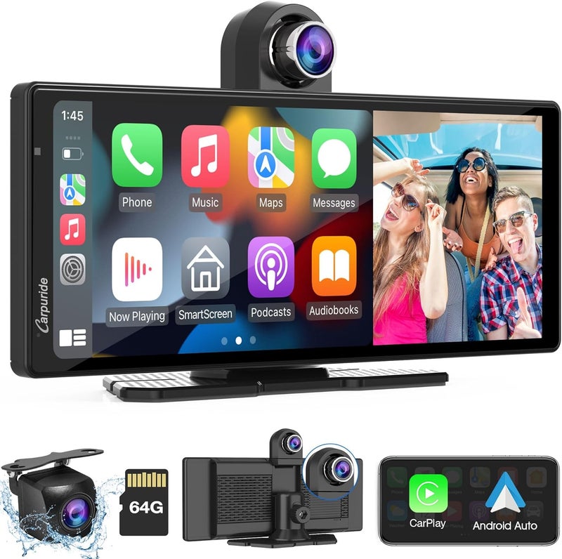 Carpuride 2025 CARPURIDE W903 Portable Multimedia Console with Front Camera, 4K Backup, Bluetooth, and GPS - Image 1