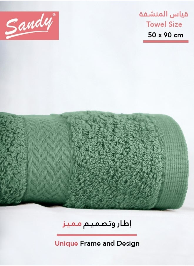 Sandy SANDY 100% Cotton Luxury Bath Towel for Hair, Hand and Face, 600 GSM Made in Egypt, Ideal for Daily Use, High Absorbent and Super Soft 90x50 cm, Olive  - Image 2