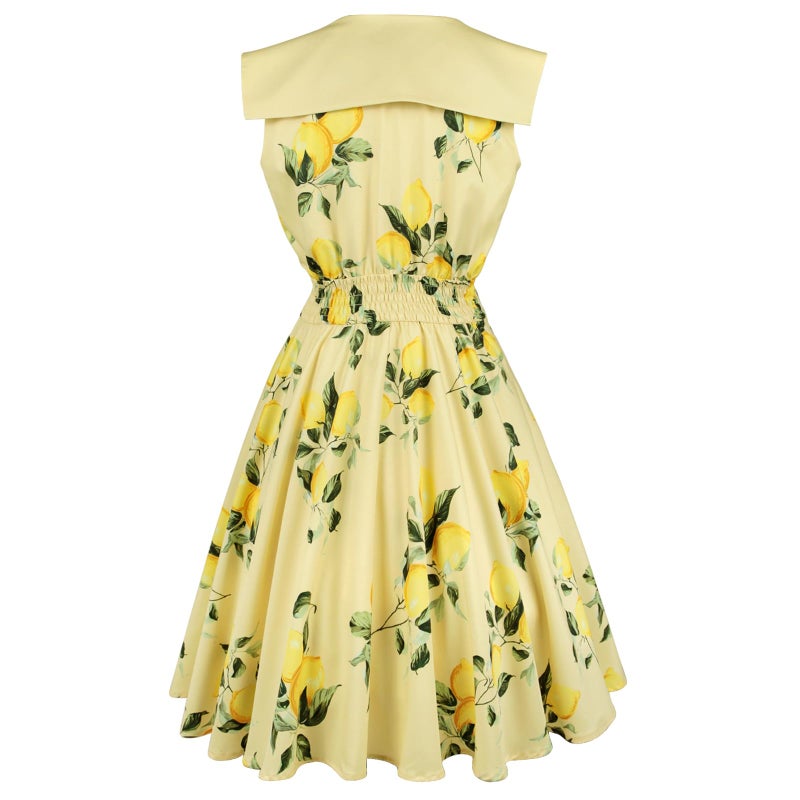 HIGAKI Women's 1950s Dress Tea Party V-Neck Sleeveless Dress(DR0065YE,L) - Image 5