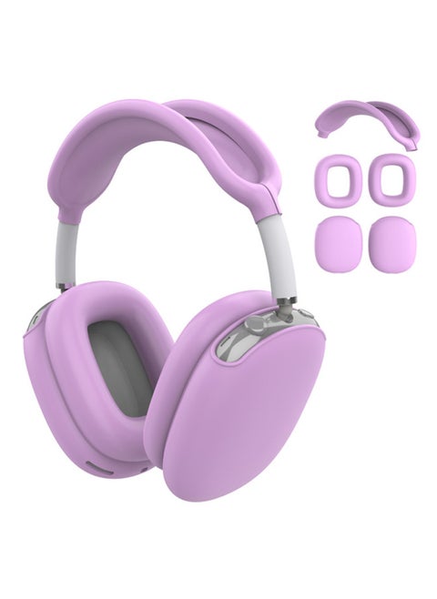 Suitable For Silicone Transparent Shell Apple AirPods Max Headset Shell Anti-collision Three-piece Set-Color:Light Purple Three-piece Set-Model:Airpodsmax Protective Sleeve