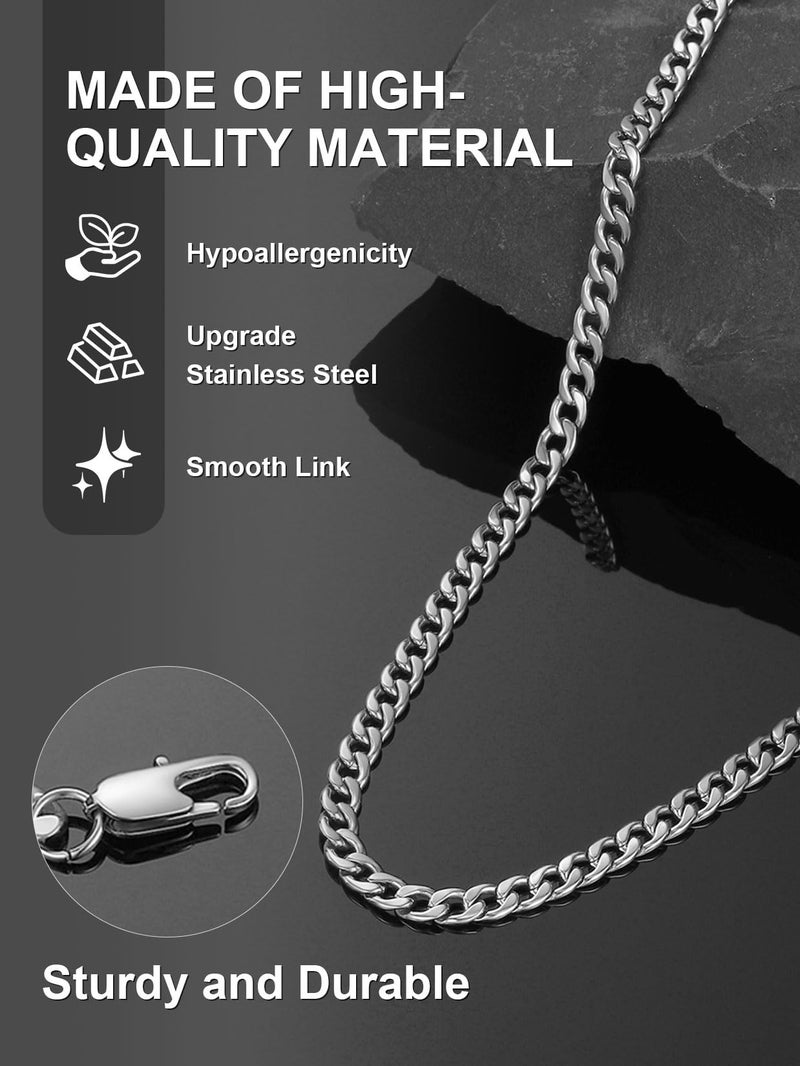 ChainsPro 5mm Men Chain Silver Tone Stainless Steel Curb Cuban Link Necklace Gift - Image 4