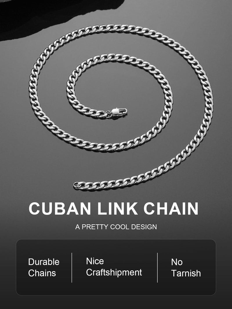 ChainsPro 5mm Men Chain Silver Tone Stainless Steel Curb Cuban Link Necklace Gift - Image 5
