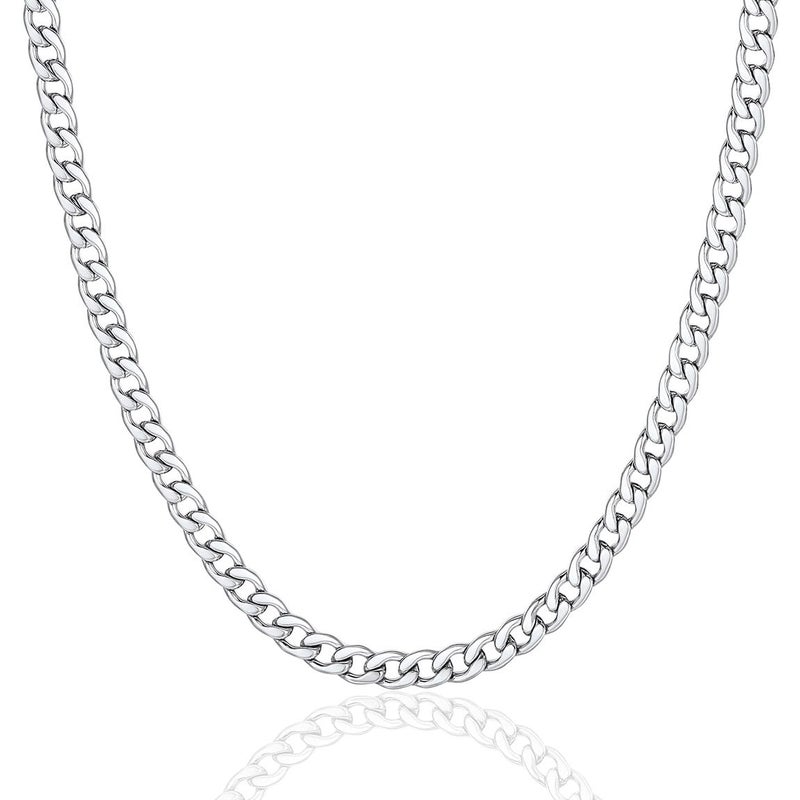 ChainsPro 5mm Men Chain Silver Tone Stainless Steel Curb Cuban Link Necklace Gift - Image 1