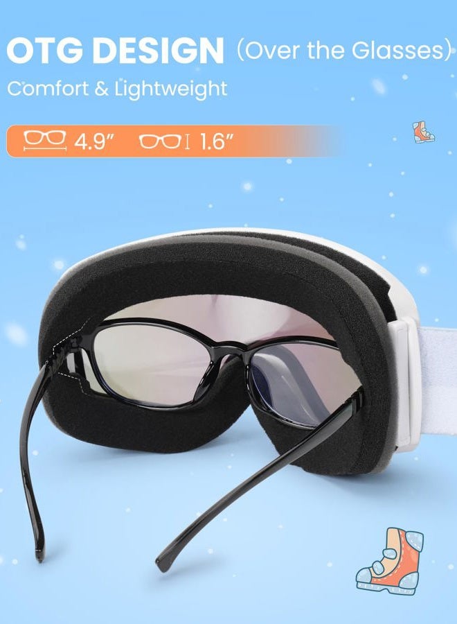 OutdoorMaster Children's OTG Ski Snowboard Goggles Snow Goggles with 100% UV Protection Children's Snow Goggles for Boys Girls Toddlers (White Frame Vlt 18.3% + Revo Ice Blue Lens) - Image 5