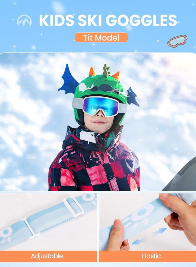 OutdoorMaster Children's OTG Ski Snowboard Goggles Snow Goggles with 100% UV Protection Children's Snow Goggles for Boys Girls Toddlers (White Frame Vlt 18.3% + Revo Ice Blue Lens) - Image 4