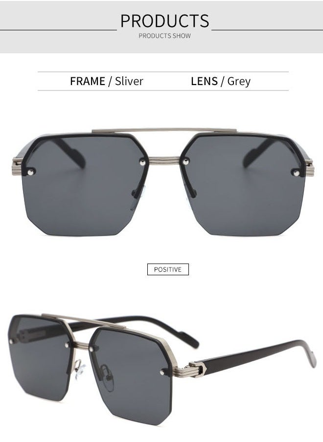 Generic - Sunglasses for boys driving big face slim driving UV protection advanced half frame square frame sunglasses - Image 1