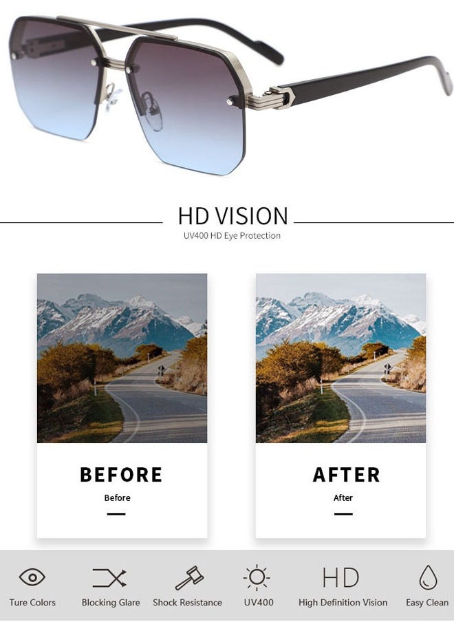 Generic - Sunglasses for boys driving big face slim driving UV protection advanced half frame square frame sunglasses - Image 1