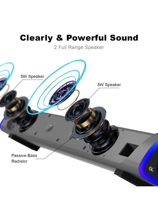 Joshberg Computer Speakers, Bluetooth/Wired Dual Mode Small PC Speakers, Colorful RGB Lights with Switch Button, Surround Sound Portable Computer Sound Bar Speaker for Desktop Laptop - Image 2