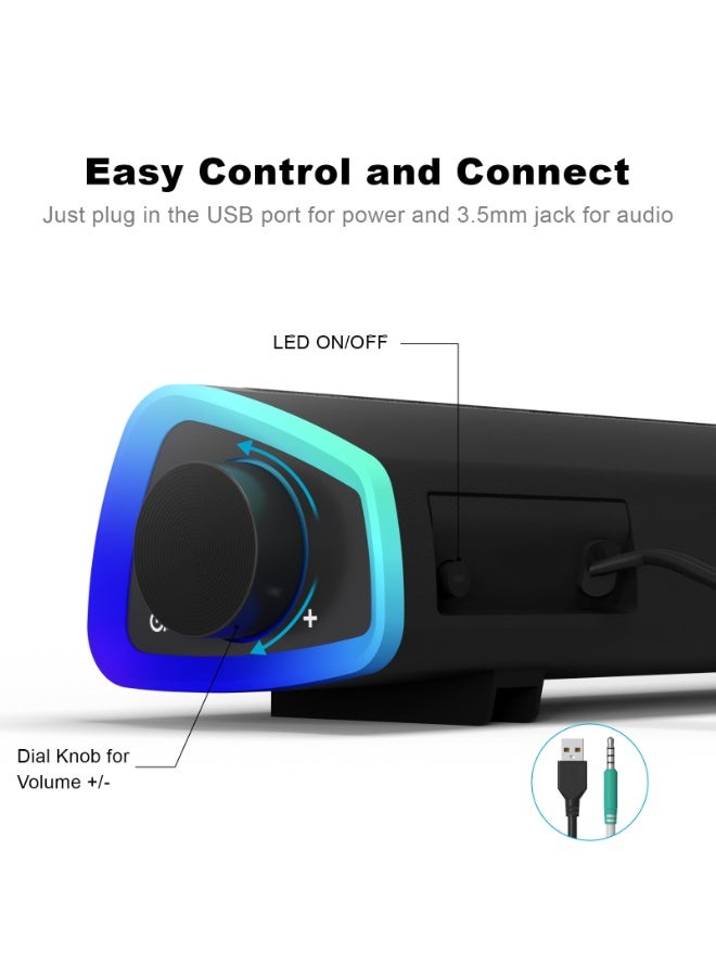 Joshberg Computer Speakers, Bluetooth/Wired Dual Mode Small PC Speakers, Colorful RGB Lights with Switch Button, Surround Sound Portable Computer Sound Bar Speaker for Desktop Laptop - Image 4