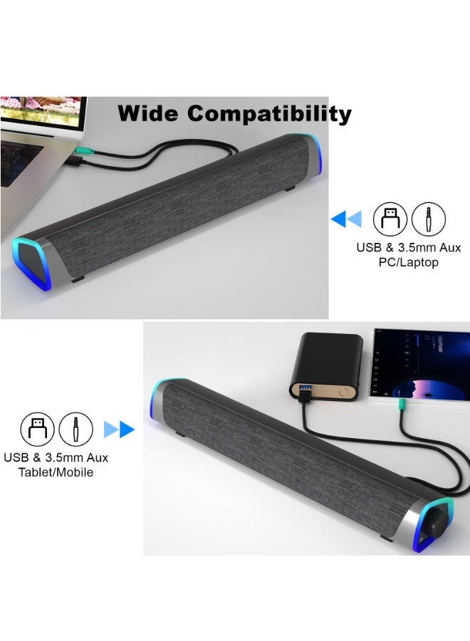Joshberg Computer Speakers, Bluetooth/Wired Dual Mode Small PC Speakers, Colorful RGB Lights with Switch Button, Surround Sound Portable Computer Sound Bar Speaker for Desktop Laptop - Image 5