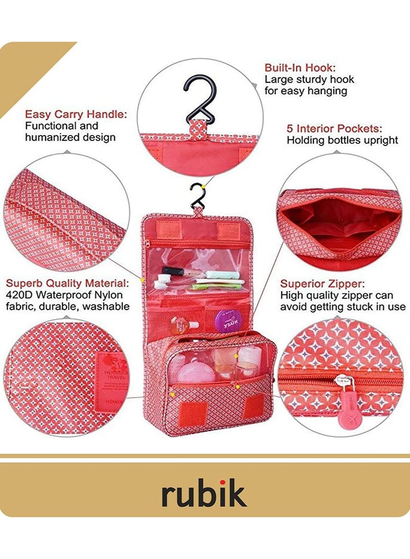 Rubik Portable Toiletry Bag, Multifunction Waterproof Cosmetic Makeup Travel Hanging Organizer Storage Bag Pouch for Men Women Girls - Red Star  - Image 2